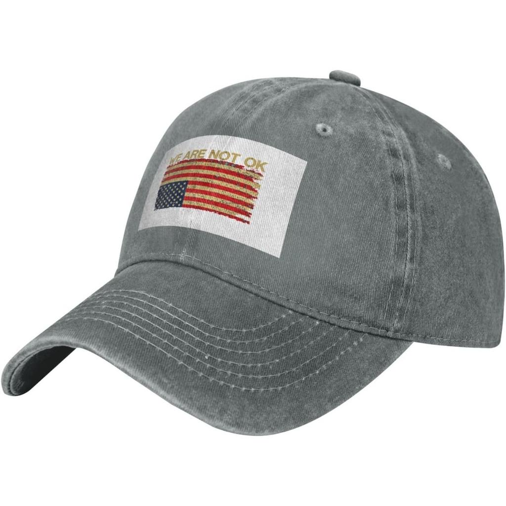 We Are Not Ok Distressed Flag Baseball Cap Washed Cotton Dad Hat Sun Protection Adjustable