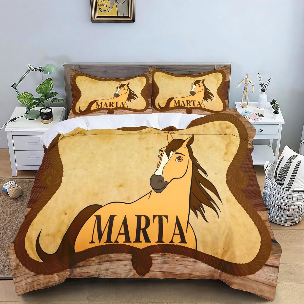 Spirit Riding Free Cartoon Horse Bedding Set Running Horses Print Duvet Cover Pillowcase Soft Kids Bedroom Bed Linens