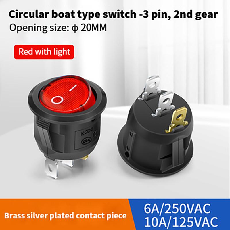 Comutator de înaltă calitate pentru barcă, impermeabil, întrerupător basculant rotund pentru barcă, cu buton luminos, 6A, 250V, deschidere 20 mm, 2/3 picioare, 2/3 viteze