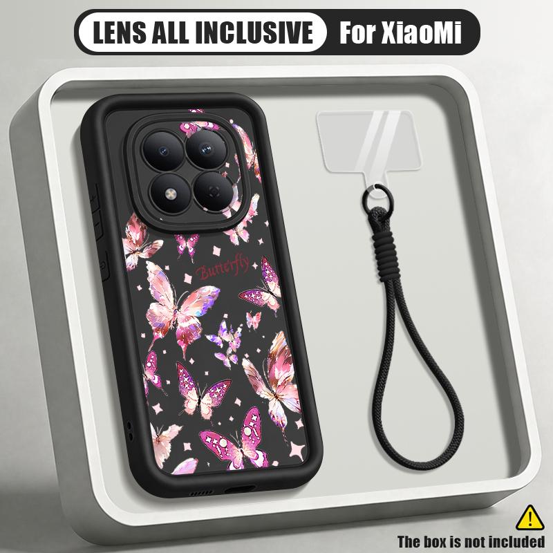 Fantastic Butterfly Print Lanyard Case For Xiaomi 14T 13T Pro Redmi Note 15 Pro 4G 14 13 Pro+ 5G Shockproof Bumper Soft Cover
