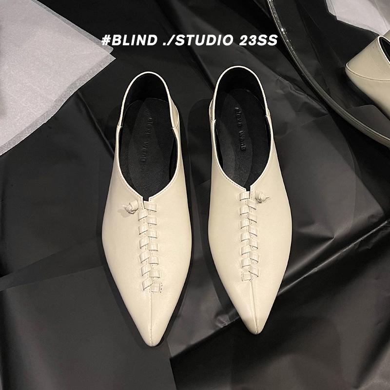 Fashion 2025 New Spring Pointed Toe Flat Heel Flats Genuine Leather Shoes for Women Concise Slip-on Handmade Women Mules Ladies Shoes