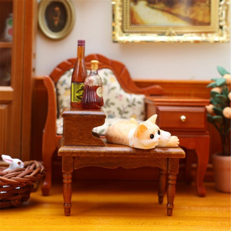 Vintage 1/12 Dollhouses Miniature Wood Coffee Table Two Tiers Side Desk for Living Room Decoration Model Scene Decors