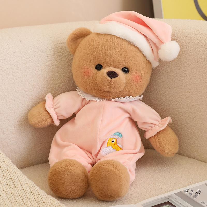 

Cute Goodnight Bear Stuffed Toy Girl Bed Doll Warm Companion Comfortable Gift рожевий