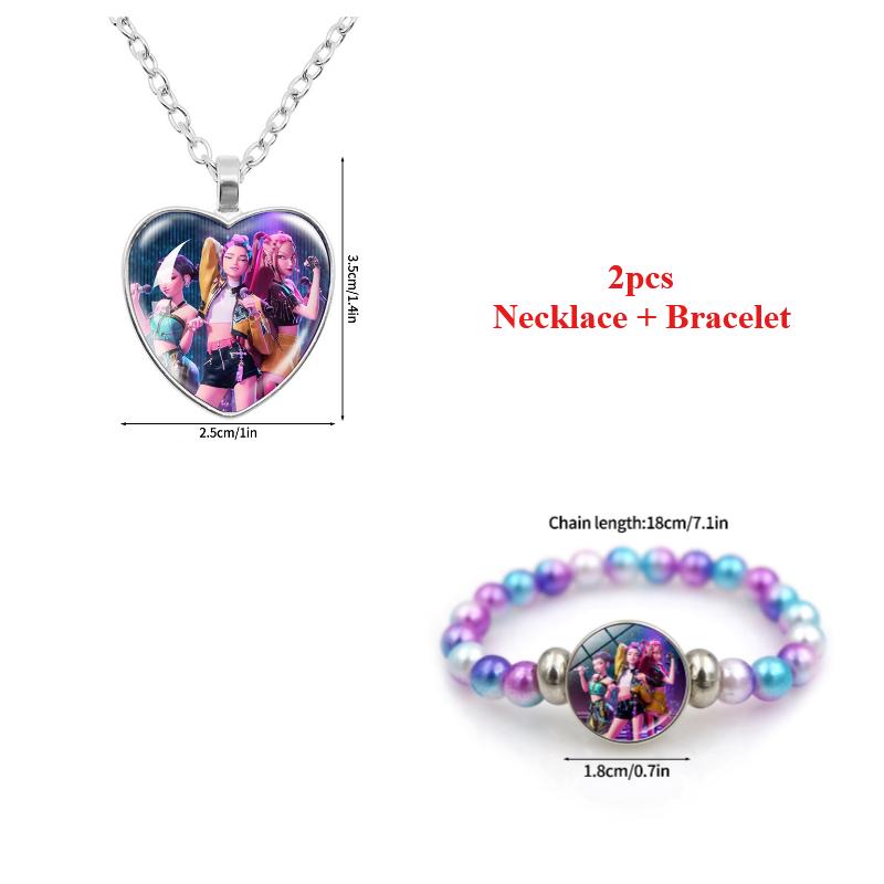 

2Pcs Kpop Rumi Mira Zoey Necklace Bracelet Set Heart Keychains Kpop Accessories Birthday Party Supplies Party Favors Gifts