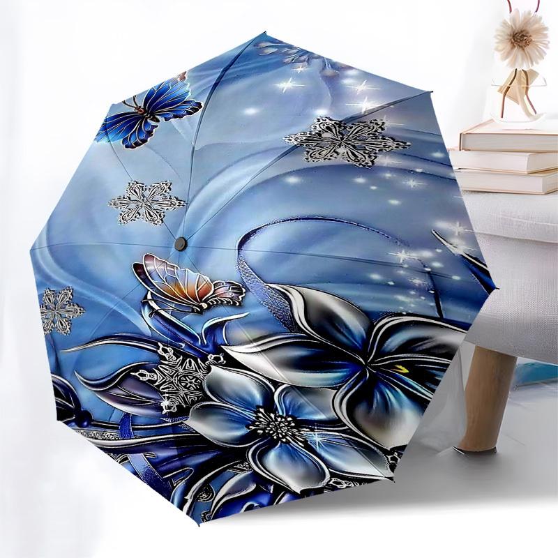 1PC Butterfly Snowflake Umbrella-8-Rib Reinforced Portable Folding Travel Suitable for All Seasons Outdoor Daily -Z0461