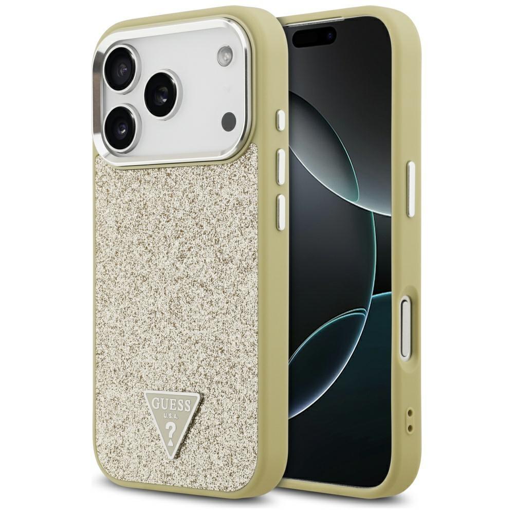 Guess Glitter Triangle Logo Magsafe Case For Iphone 17 Pro Gold Protection