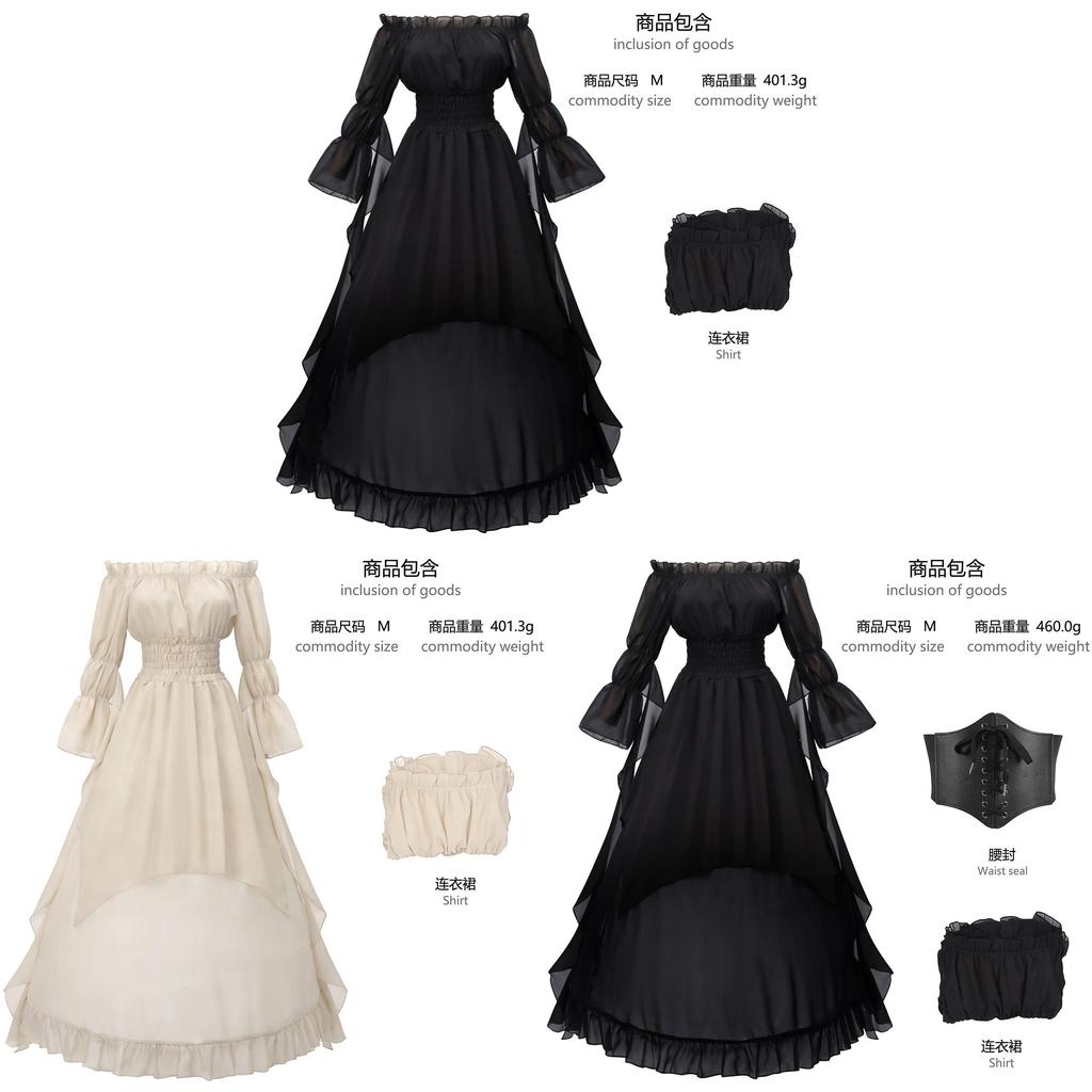 Medieval Victorian Womens Off Shoulder Dress With Linen Fabric For Halloween Renaissance Fair Performances