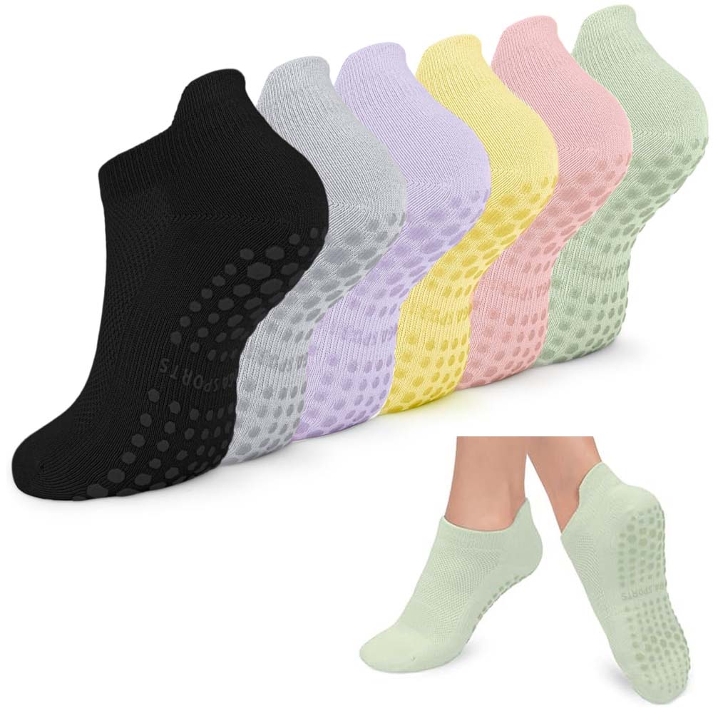 

6 пар нескользящих носков для йоги для женщин – Дышащие сетчатые носки для пилатеса с захватом для лета и всех сезонов 6 Pairs разноцветный