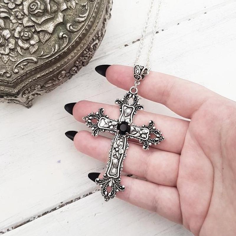 Punk Crystal Cross Pendant Necklace For Women Men Gothic Clavicle Chain Choker Necklaces Aesthetic Jewelry Bijoux Party Gift