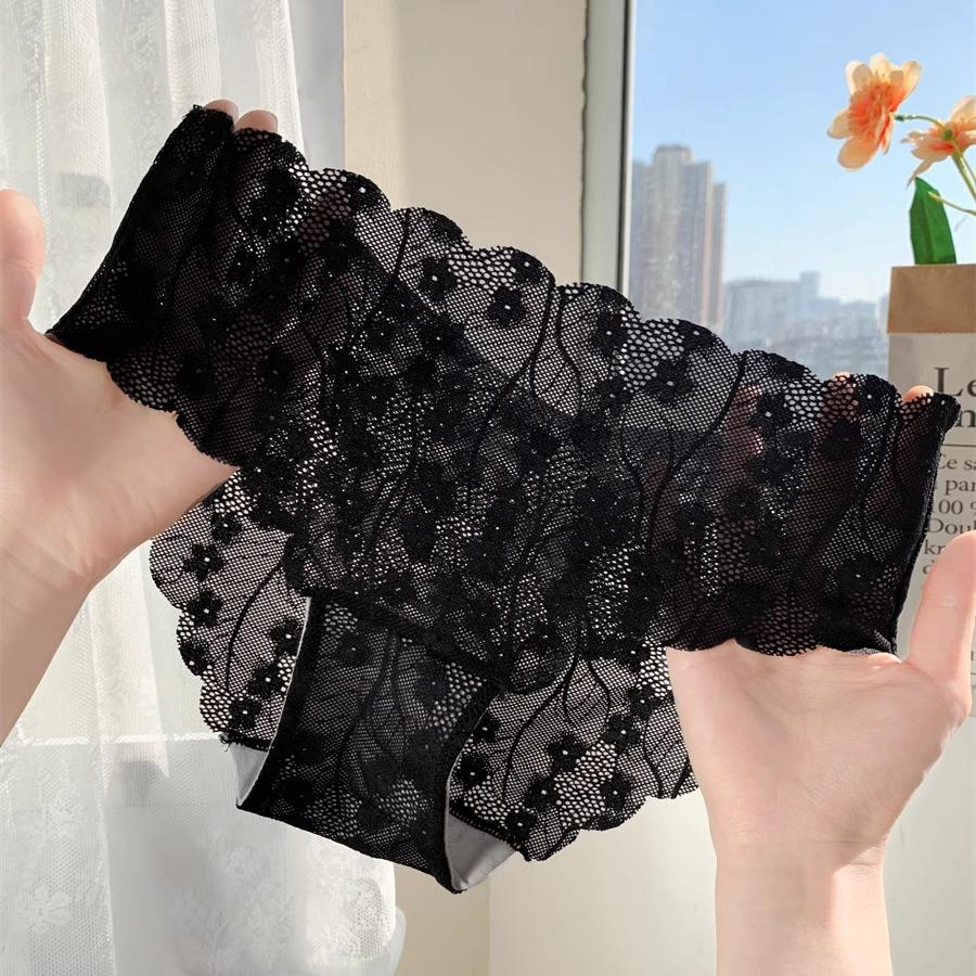 Women Sweet Lace Panties Cotton Antibacterial Crotch Girls Seamless Sexy Underwear Low Waist Thin Hollow Briefs
