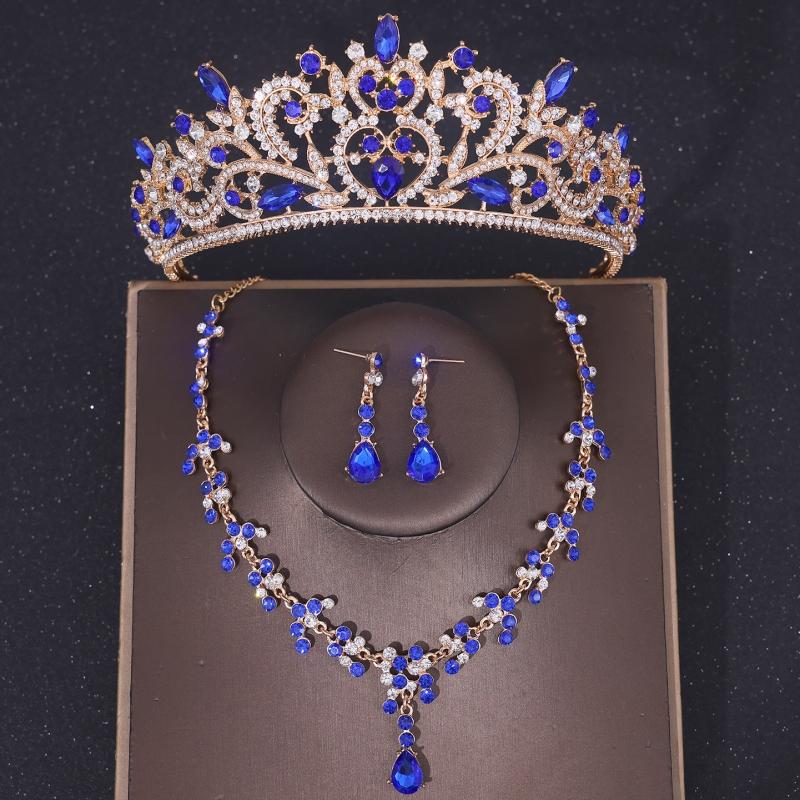 Set de cercei colier coroană de cristal de lux Set de bijuterii de mireasă cu strasuri Accesorii de păr pentru nuntă de mireasă Set de tiare pentru coroană
