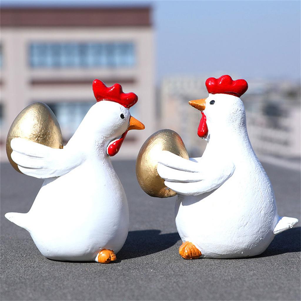 Set of 2 Easters Hen Hugging Golden Eggs Resins Figures Miniatures for Enhancing Garden Yard Aesthetic and Home Decors