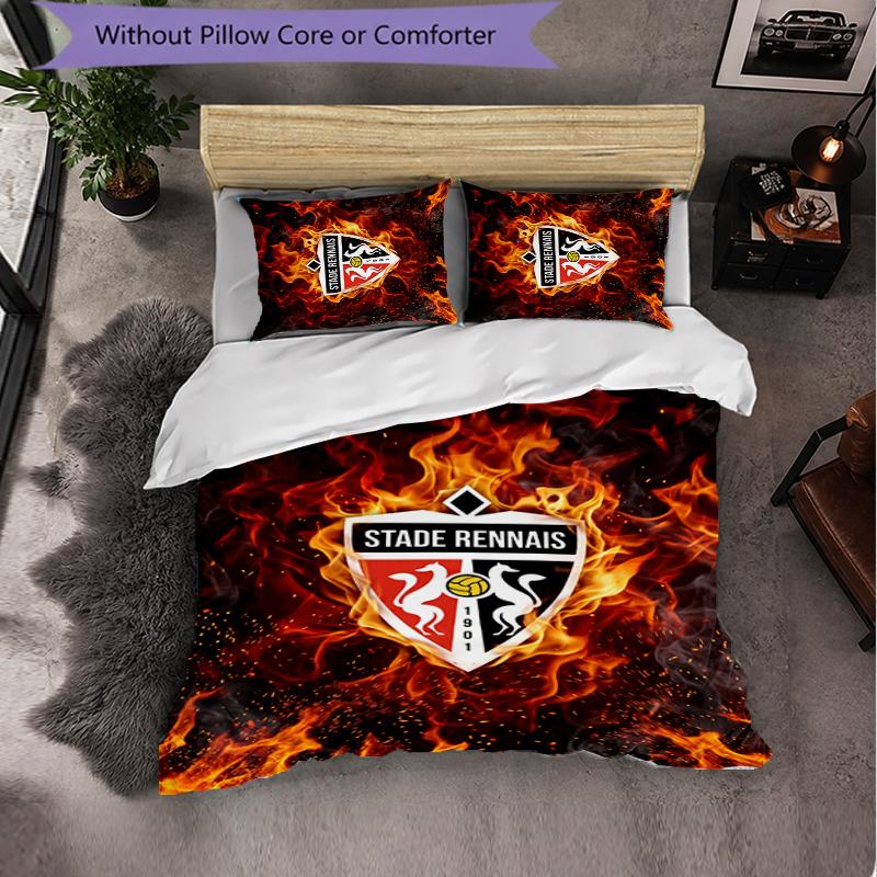 Stade Rennais FC Themed Bedding 3Pcs Duvet Cover Set Decorative Bed Linen For Teen Room Home Decoration