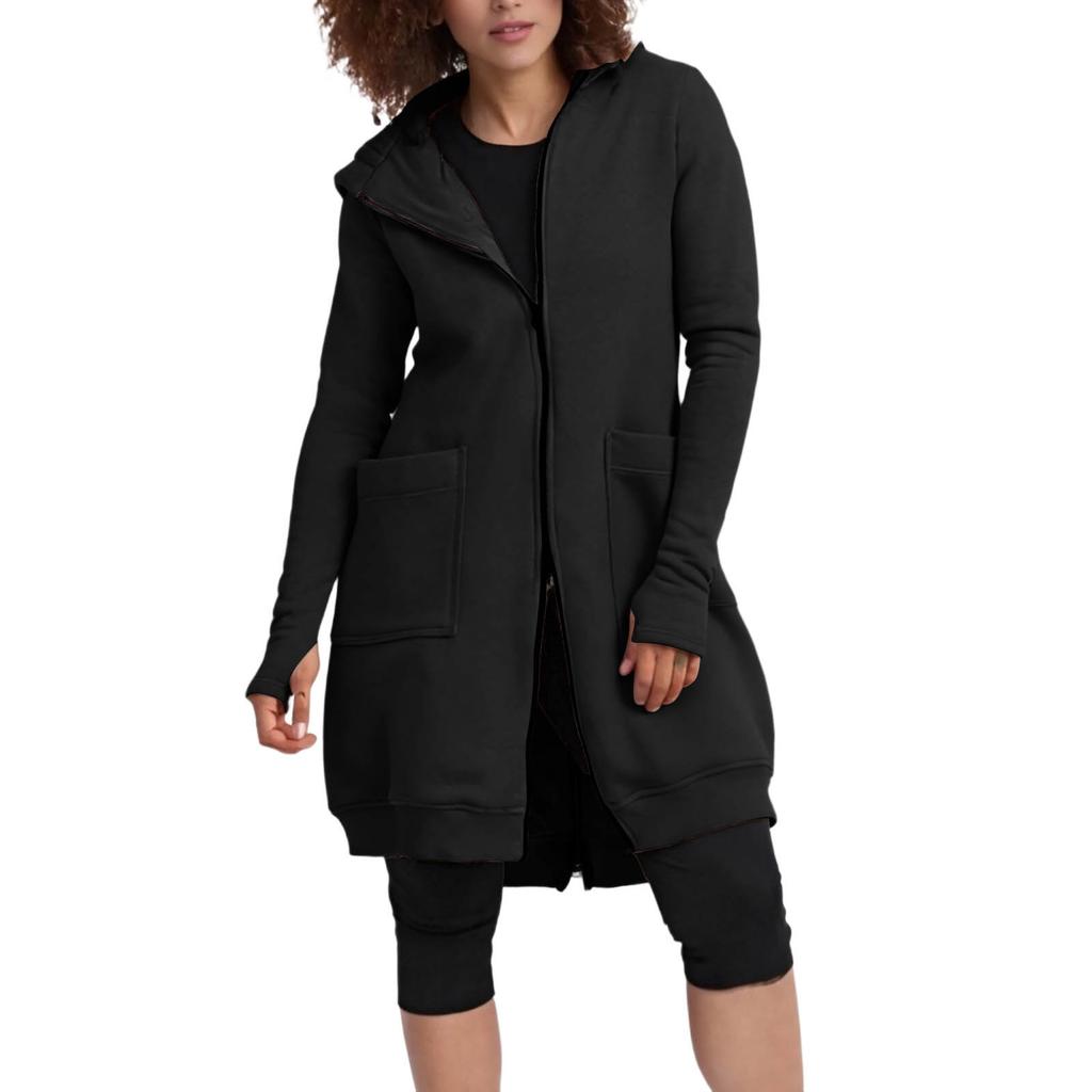 Women's Fashion Solid-Colour Hooded Zip-Up Casual Sweatshirt With Patch Pockets