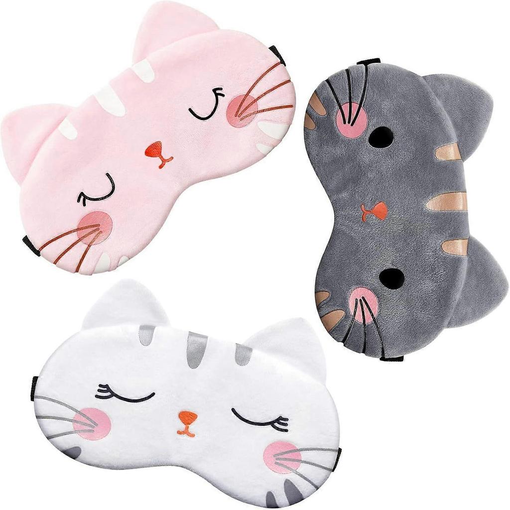 3 Stück Schlafmaske für Kinder Mädchen Niedliche Katze Schlaf-Augenabdeckung Weiche Maske Bequem Lustiges Tier Nacht-Augenbinde Abdeckung für Kinder Mädchen Frauen Zuhause