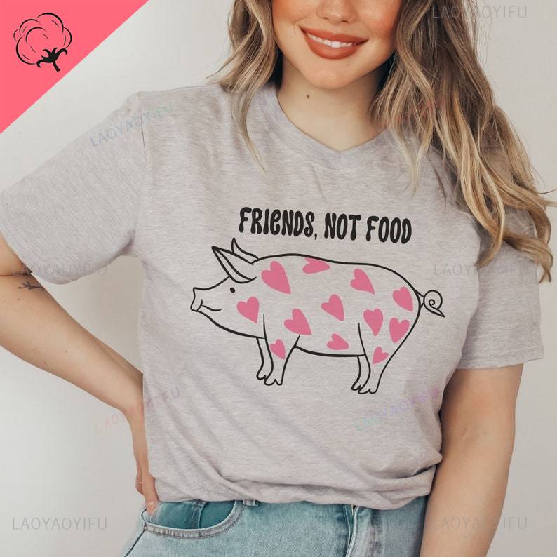 

Animal Rights Unisex Vegan T-Shirt Friends Not Food Vegan Shirt Vegetarian T Shirt Harajuku Streetwear Cotton Tee Dropshipping M