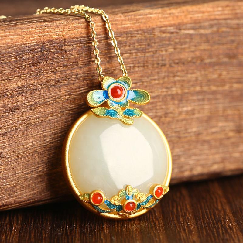 Natural Hetian White Jade Drop Earrings Chinese Style Retro National  Colorful Flowers Elegant Fairy  Jewelry