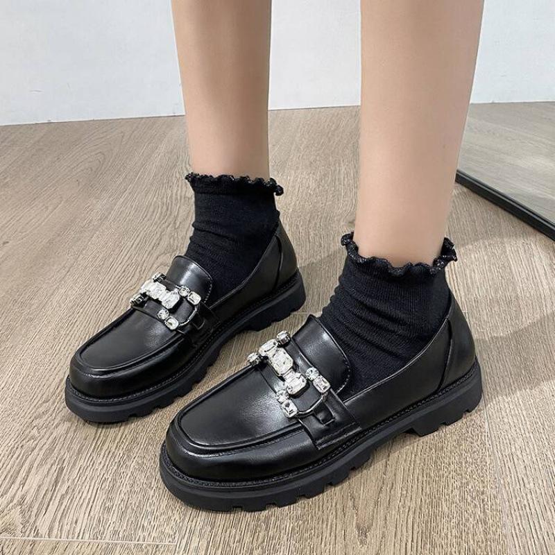 New Girls' Single Shoes, Girls' Student Shoes, British Platform-soled Older Children's Shoes Are Non-slip, and Women Wear Solid-color Overalls In
