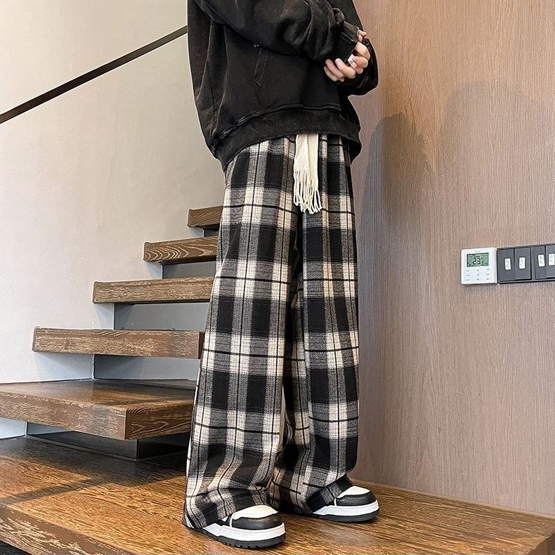 

Мужская летняя одежда размера 6XL, широкие мешковатые брюки большого размера, повседневные брюки в клетку Y2K, брюки в стиле Харадзюку, уличная одежда, спортивные штаны в японском стиле XL чёрный