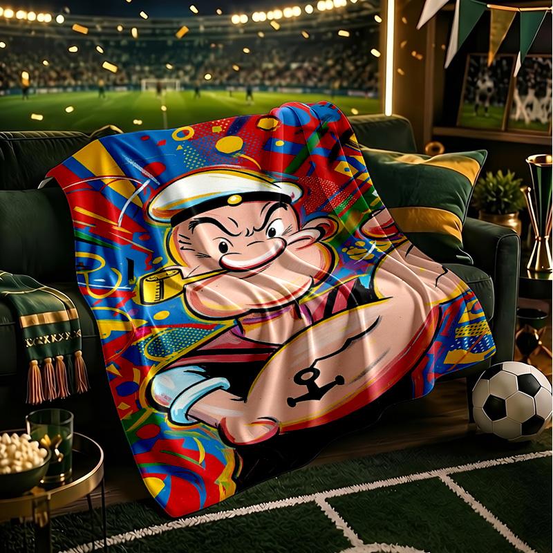Popeye's Strength Displayed Throws Blanket Flannel Blankets Plush for Couch Bed Gifts for Men Women Travel Picnic Blanket Christmas Fan Gifts
