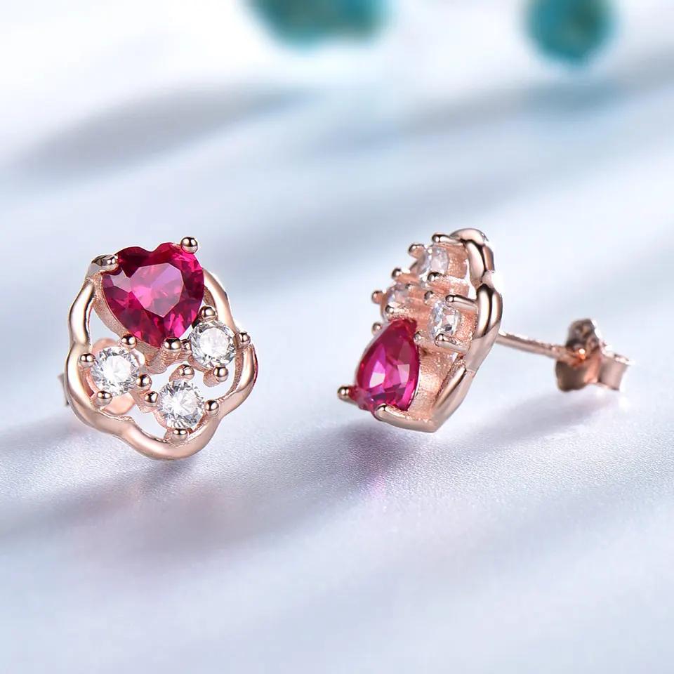 

Серьги-гвоздики в форме красного сердца и белого круглого цветка, покрытые розовым золотом, 5 мм