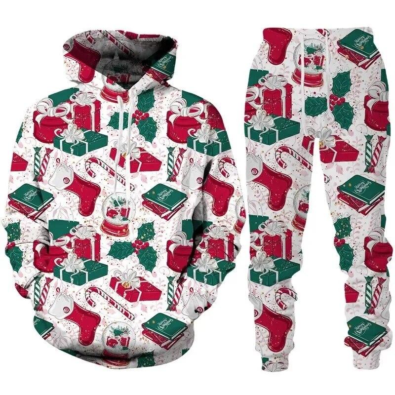 Y2k Newest Christmas 3D Print Hoodie/Suit Funny Santa Claus New Year Carnival Party Tracksuit Set Men Xmas Streetwear Clothing
