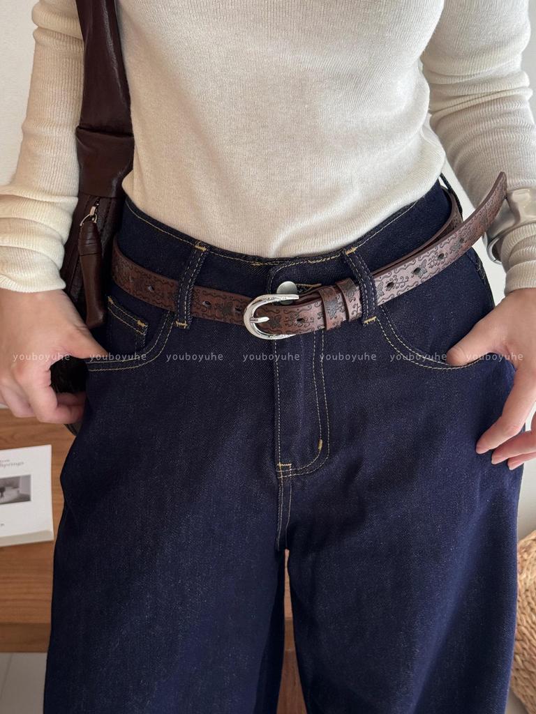 Brown Retro Punk Wide Waist Belt with Rivet Buckle - Women's High-End Dress Accessory