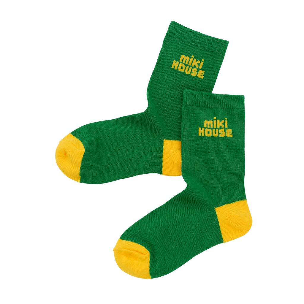 WEB Exclusive Socks Pack 3 Pair Set Crew Length Boys Girls Baby Kids Clothing Kindergarten School Green [MIKI HOUSE] Children's 14-9660-680 17-19cm