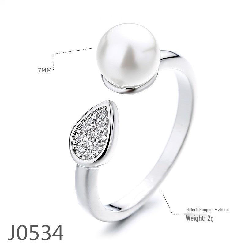 Korean Light Luxury Pearl Ring for Women – High-End Adjustable Index Finger Jewelry, Customizable Setting.