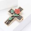 Vintage Legierung Strass Kreuz Rose Brosche Internet-Berühmtheit Damen Kleidung Brosche Ornament Anstecknadel