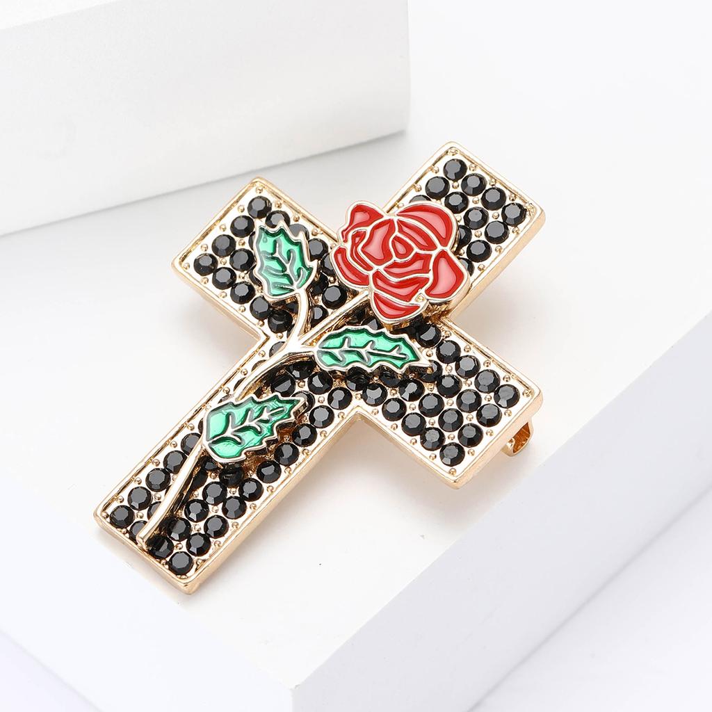 Vintage Legierung Strass Kreuz Rose Brosche Internet-Berühmtheit Damen Kleidung Brosche Ornament Anstecknadel