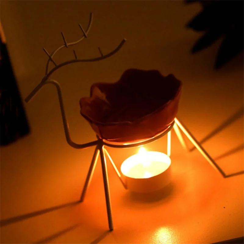 Stainless Steel Reindeer Tea Light Candle Incense Burner Candle Holder Aroma Burner Essential Oil Lamp Living Room Decoration