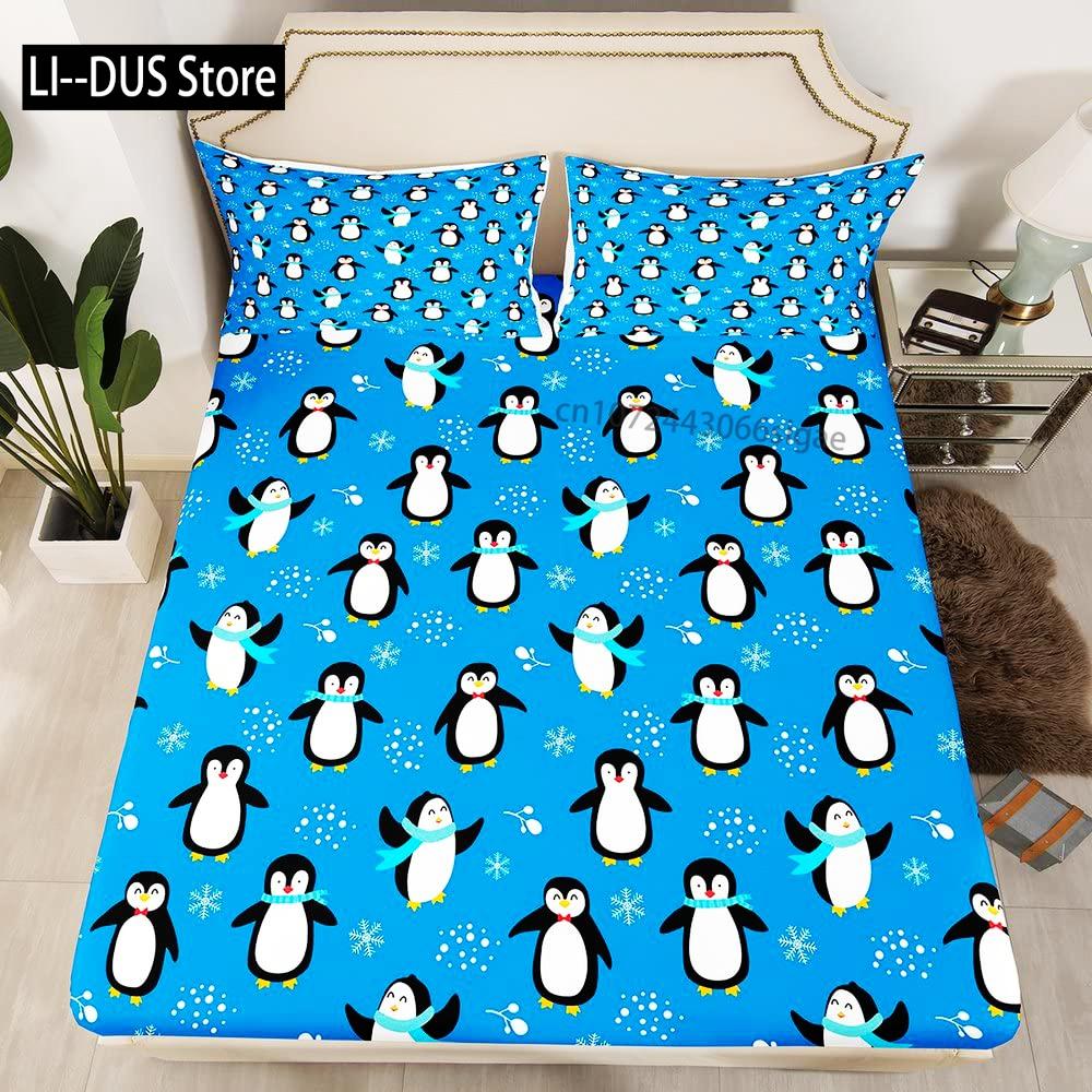 Watercolor Penguin Pattern Print Duvet Cover Set Bedding Set 3pcs for Kids Comforter Cover Soft Quilt Cover with 2 Pillow Case