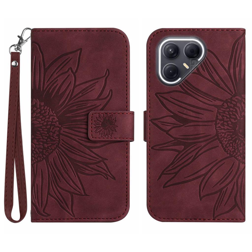 For TECNO Pova 7 5G Case Sunflower Imprint Leather Wallet Phone Cover with Wrist Strap