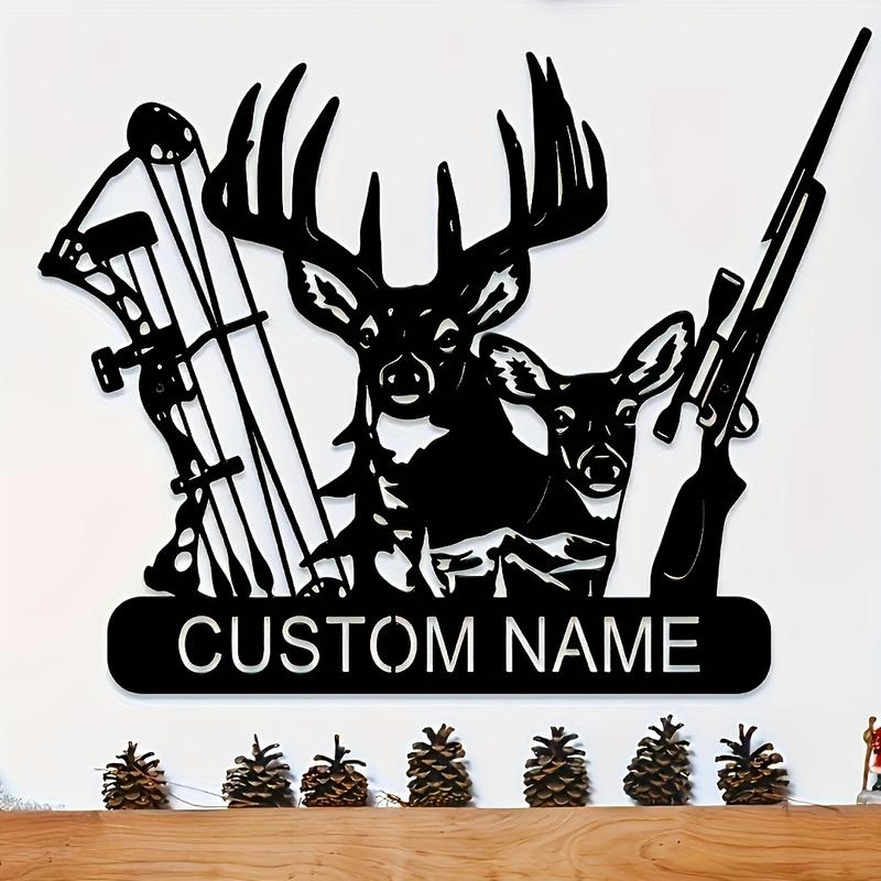 Customizable Hunting Metal Sign - Personalized Deer, Rifle & Bow Design - Heavy-Duty Outdoor/Indoor Decoration - Custom Name
