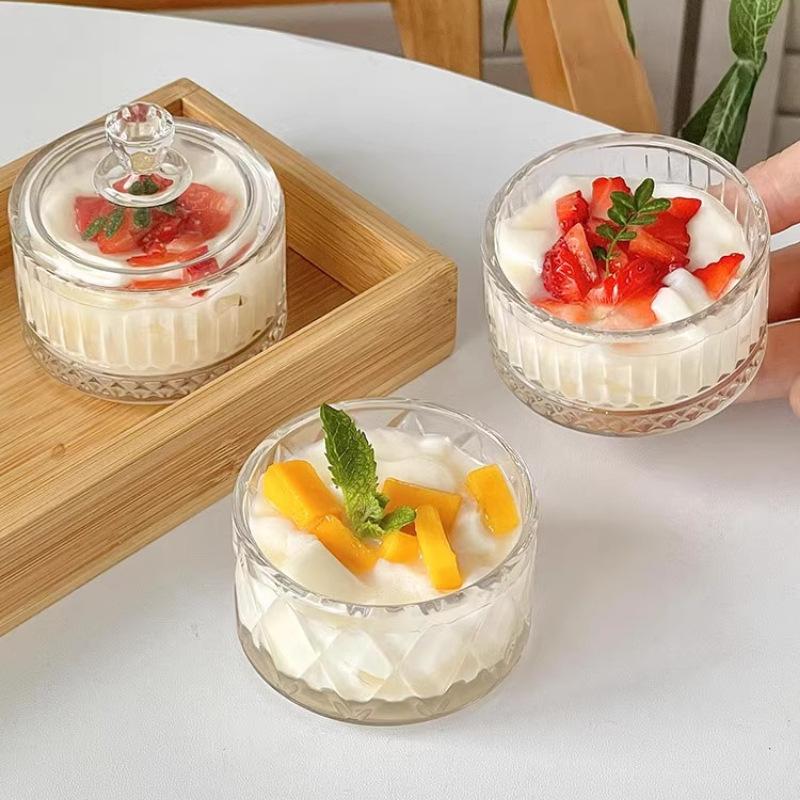 1Pieces Elegant Glass Ice Cream Dessert Cups With Lids - Perfect For Pudding, Yogurt, And Gelato Outdoor Tableware