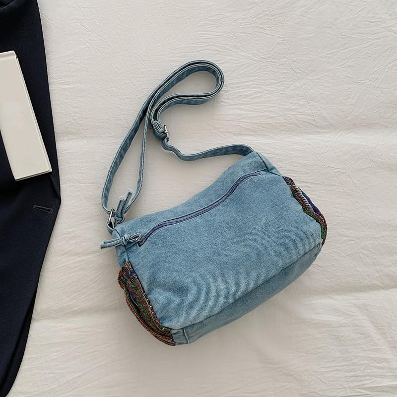 Simple Women’S Denim Shoulder Bag Ladies Small Multi-Pocket Zipper Closure Stylish For Daily Use Shopping Travel