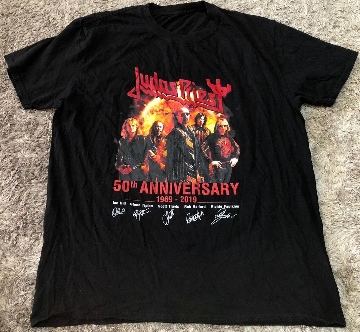 H90 Judas Priest 50th Anniversary 2019 Black Cotton T Shirt Heavy Metal Mens L S