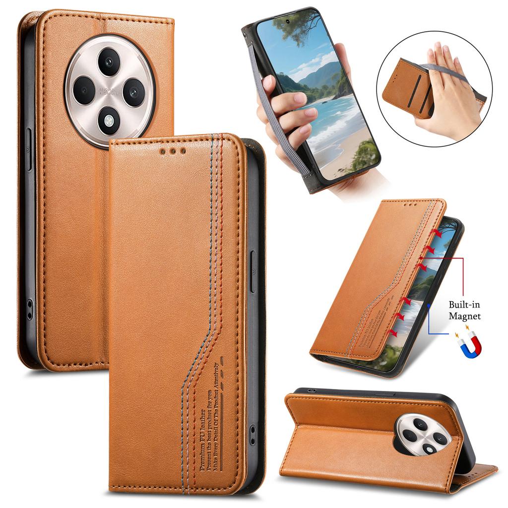Multifunksjonelt Vintage Luksus Etui for Oppo A3 Pro/A5 Pro/Realme C63/C75/Reno12 F...Stativ + Kortlomme + Sklisikker Stropp | Semsket skinn & Lær (4 farger)