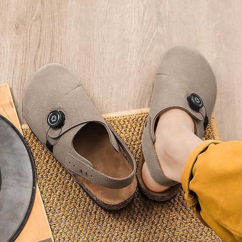 Fashion 2025 New Men's PU Leather Sandals Breathable Soft Sole Slip-On Beach Shoes for Summer Lightweight Walking Sandals Non-Slip Flats