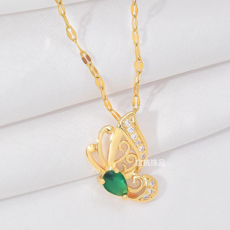 Titanium Steel Small Butterfly Necklace, Female Light Luxury, Cold Wind Slightly Inlaid Zircon Pendant