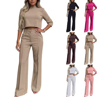 Women's Casual Temperament Commuting Wide-leg Pants Color Two-piece Suit
