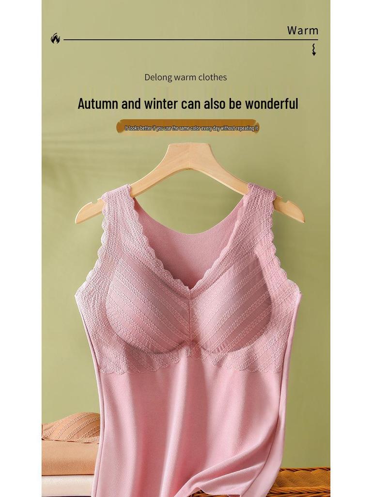 Dames Fluweel Fleece-Gevoerd Dikker Warm Vest met Borstkussentjes, Naadloze Basislaag voor Herfst/Winter