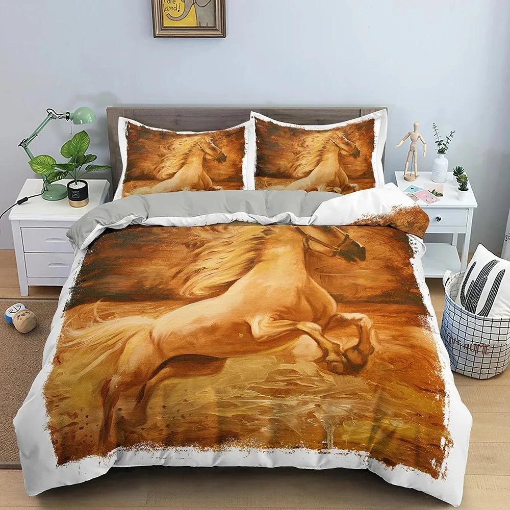 Animal Horse Bedding Set Boys Girls Twin Queen Size Duvet Cover Pillowcase Bed Boys Adult Fashion Home Textileextile