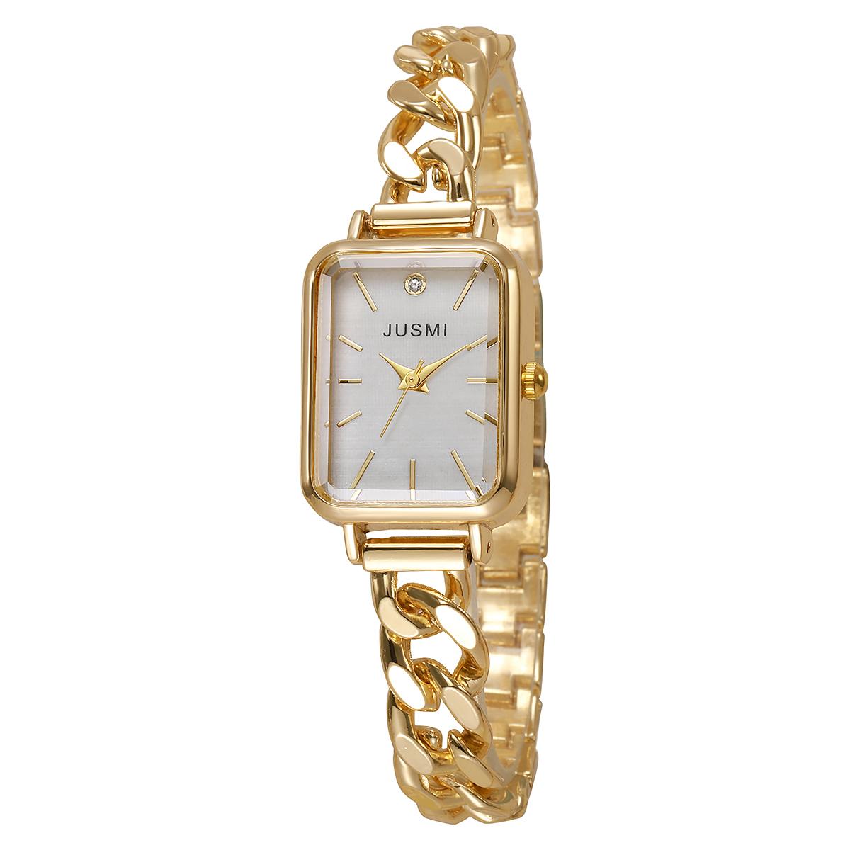 

Женские новые модные часы с квадратным циферблатом, личной цепочкой, стальным ремешком, кварцевые, благородные и атмосферные, праздничный подарок золотой