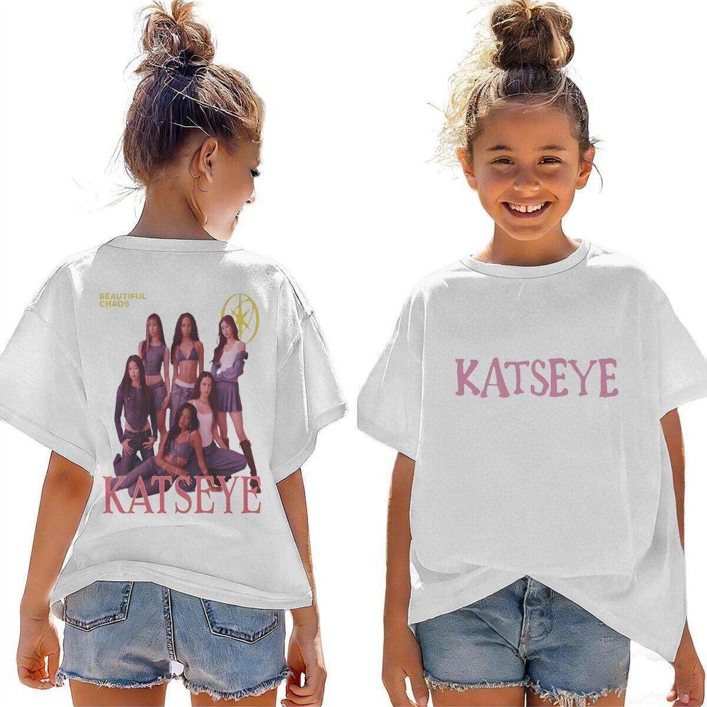 KATSEYE Trendy Girls' Printed Children's Round-neck Short-sleeved T-shirt for Summer Loose and Comfortable Casual Wear