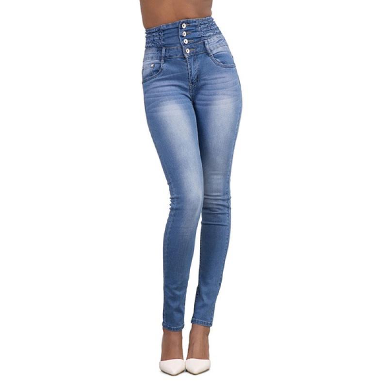 Dámské ležérní kalhoty s vysokým pasem Demin Pencil Pants Slim Jeans