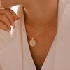 French Retro Oval Mother-of-Pearl Zircon Pendant On 18k Gold-Plated Titanium Steel Clavicle Chain