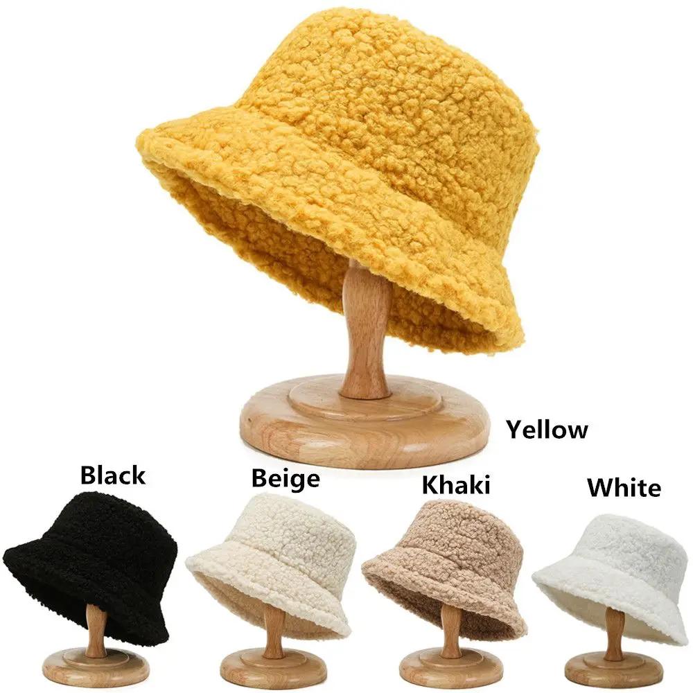 Winter Casual Lamb Wool Soft Fisherman Cap Bucket Hat Sun Cap Panama Hat