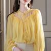 Yellow Charming Chiffon Blouse Women's Autumn Light Luxury High-End Unique Beautiful Fairy-Like Top